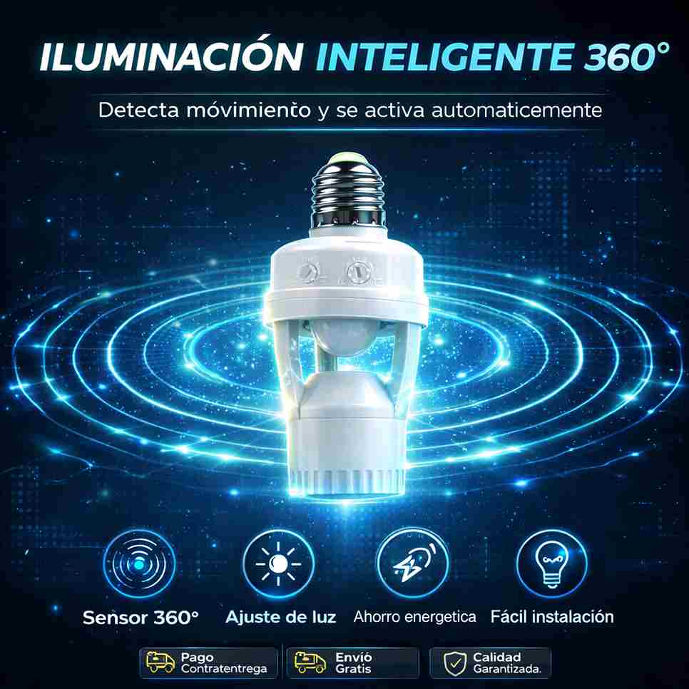 Adaptador de bombillo inteligente con sensor de encendido 360