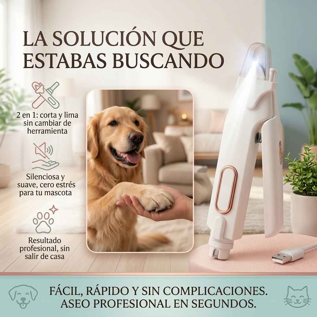 Cortaúñas PawSafe 2 en 1 con Luz LED – Corte y Limado Seguro para Mascotas
