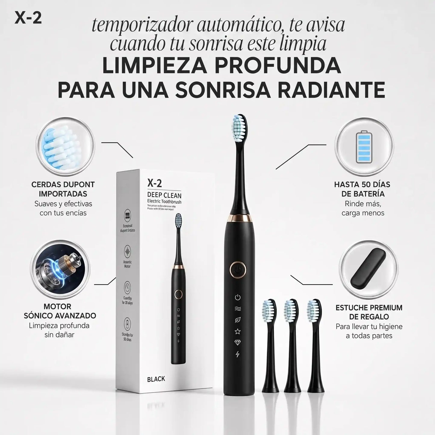 Cepillo Eléctrico Sónico SONIN X-3 + Kit de 3 Cabezales de Regalo